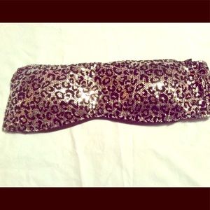 Sequin strapless bra black and silver cheetah
